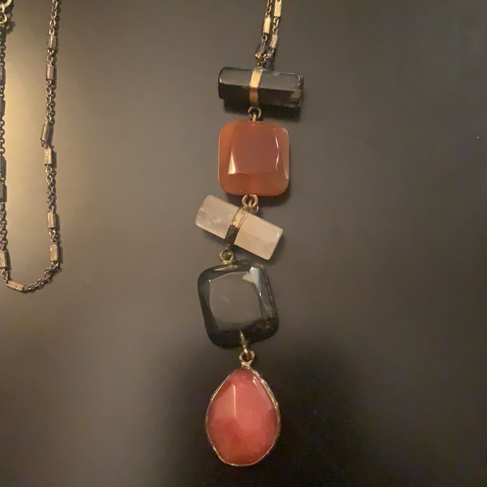 Loft Stacked Stone Gold Orange Black Necklace Boho‎